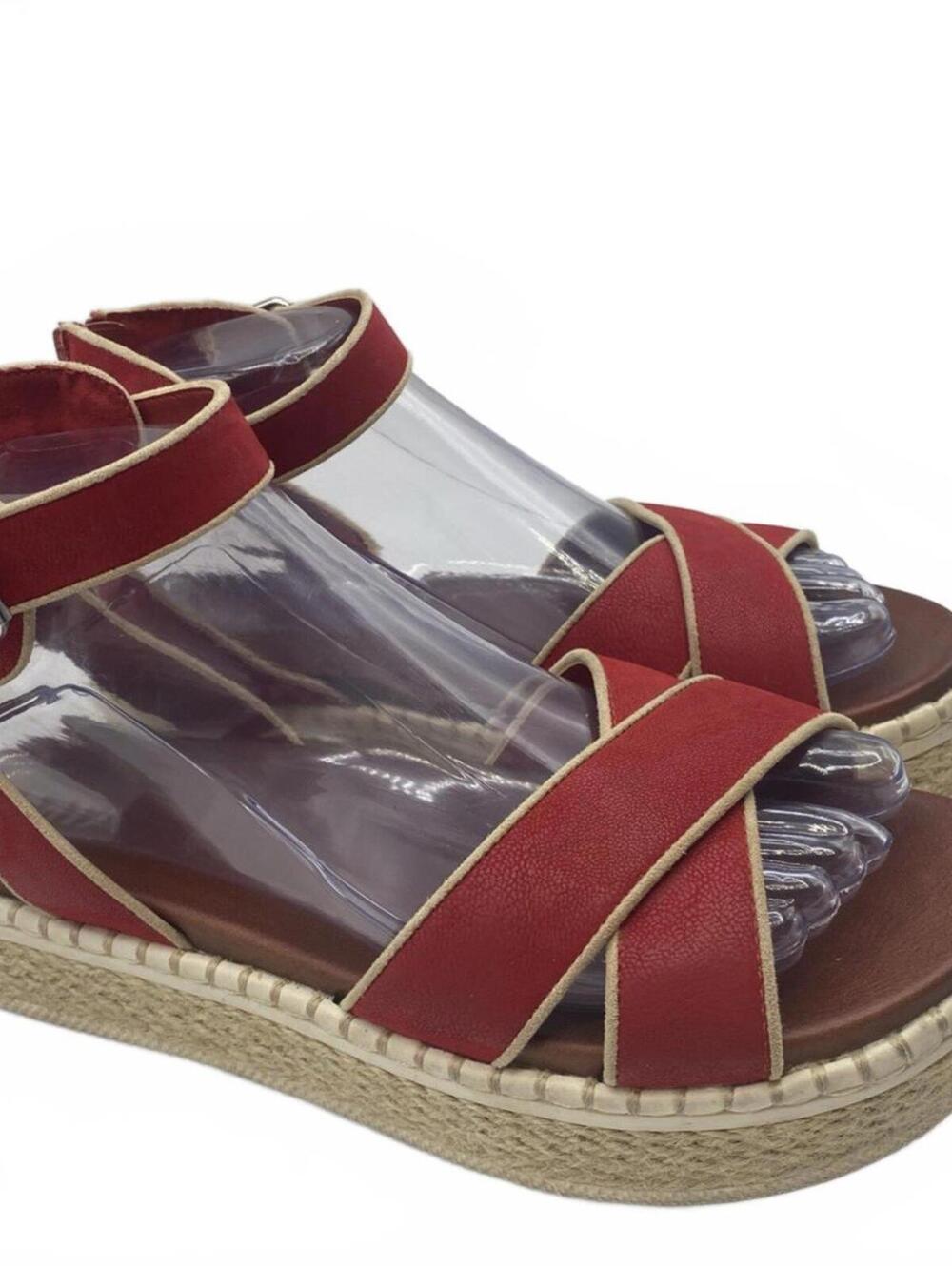 Women's Mia Vita Espadrille Platform Sandal Red Vegan Nova Suede Size 8